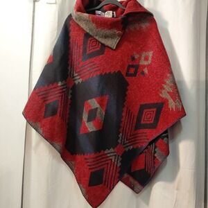 Vintage Rhonda Stark USA Made Southwestern Native Poncho One Size  Aztec